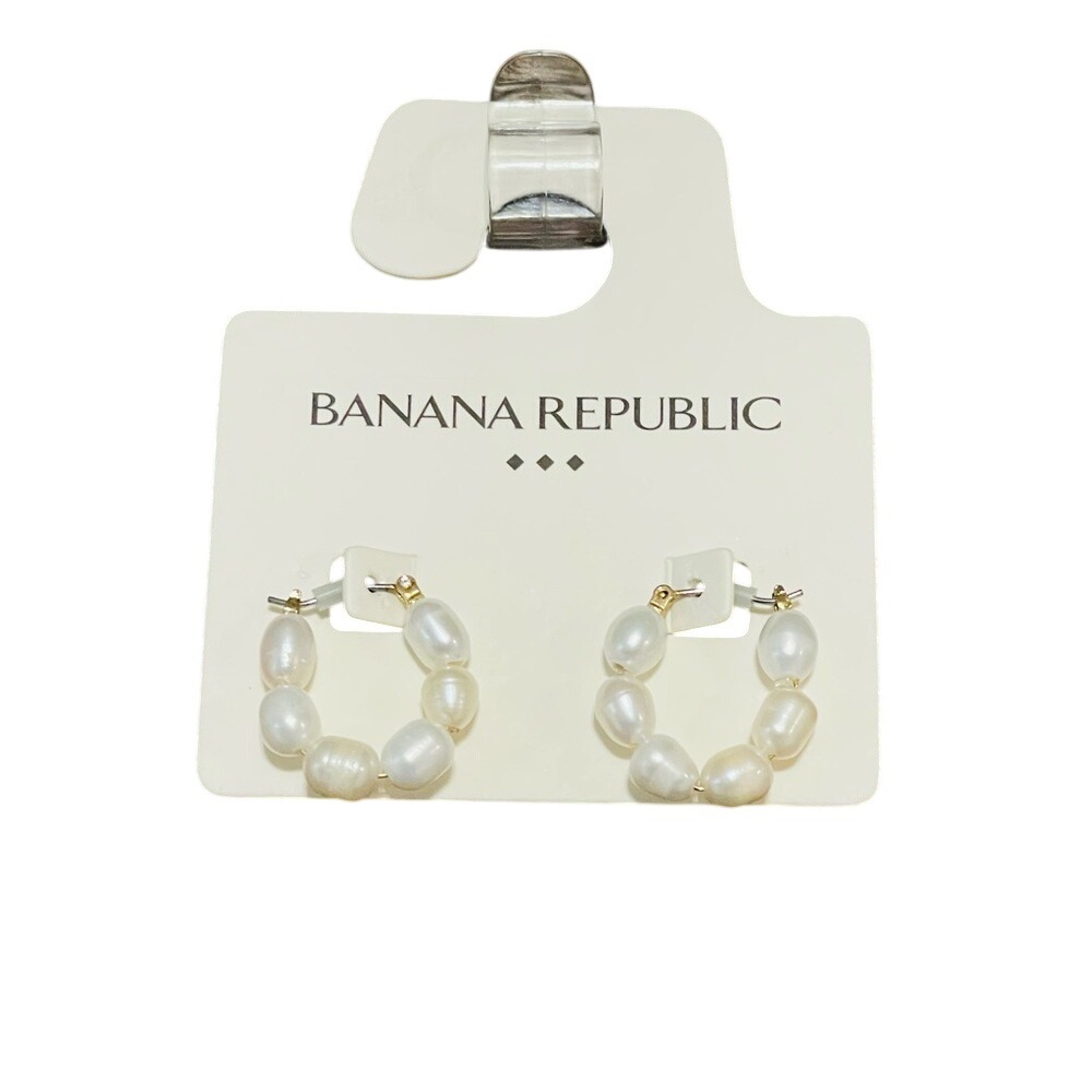 Banana Republic‎ Freshwater Pearl Hoop Earrings Gold Tone White 579094-00-1 NEW
